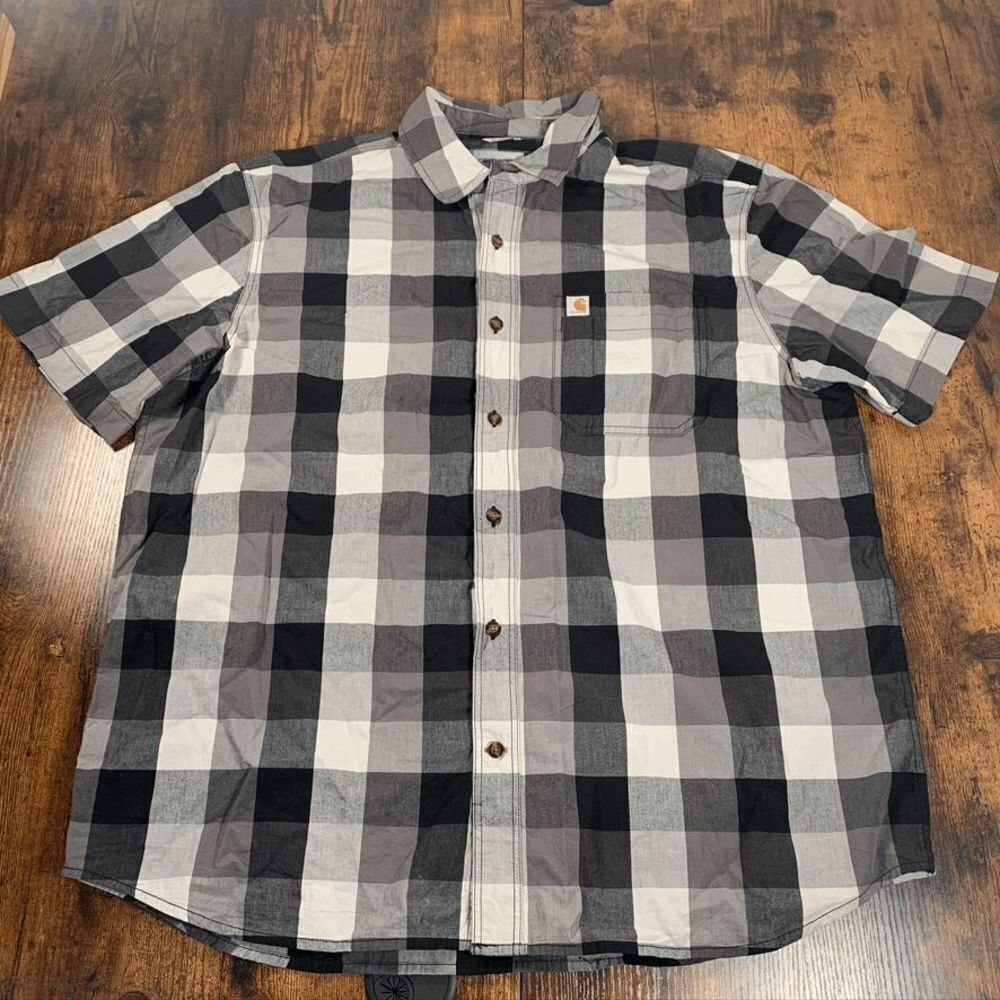 CARHARTT black gray plaid Button Down mens relaxed fit XL casual work shirt